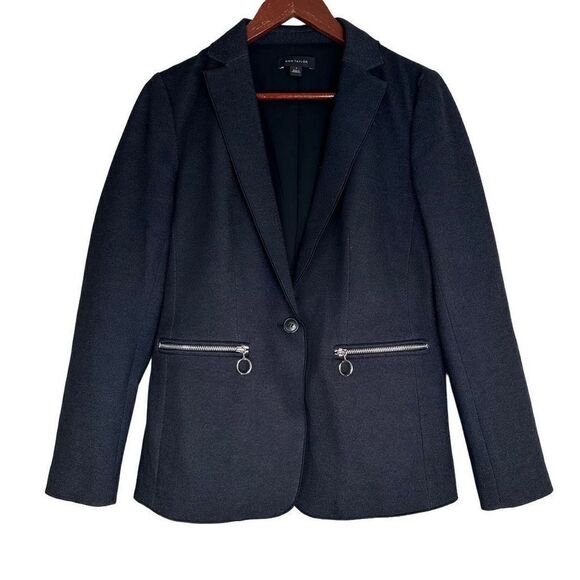 Ann Taylor Womens Gray Moto Blazer Jacket Size 4 Modern Career Zip Pockets - Picture 1 of 11